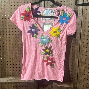 Joystick hand embroidered top size small